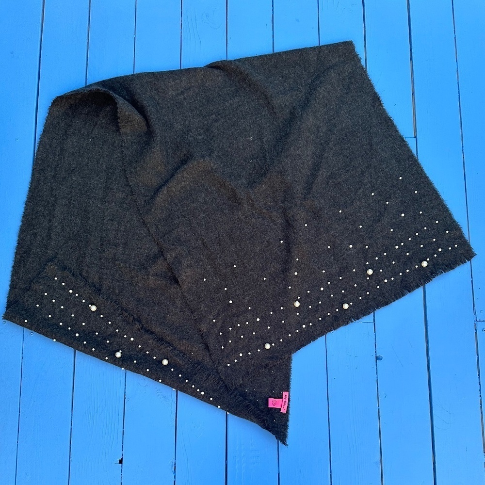 Betsey Johnson Large Gray Soft Wrap with Scattered Pearls Scarf/Wrap 78” x 32”